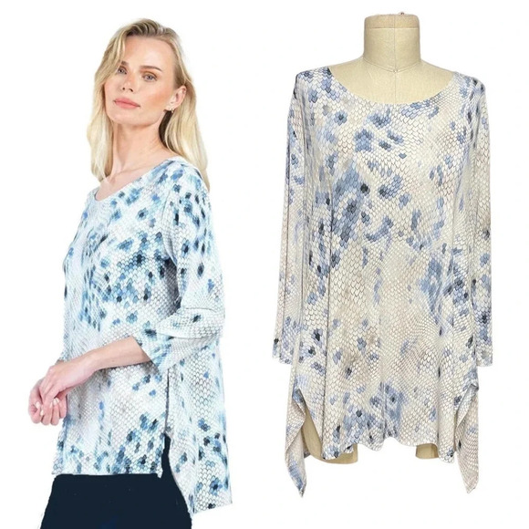 Clara‎ Sunwoo White Blue Python Print Tunic Top Parachute Hem Size Large - Picture 1 of 8